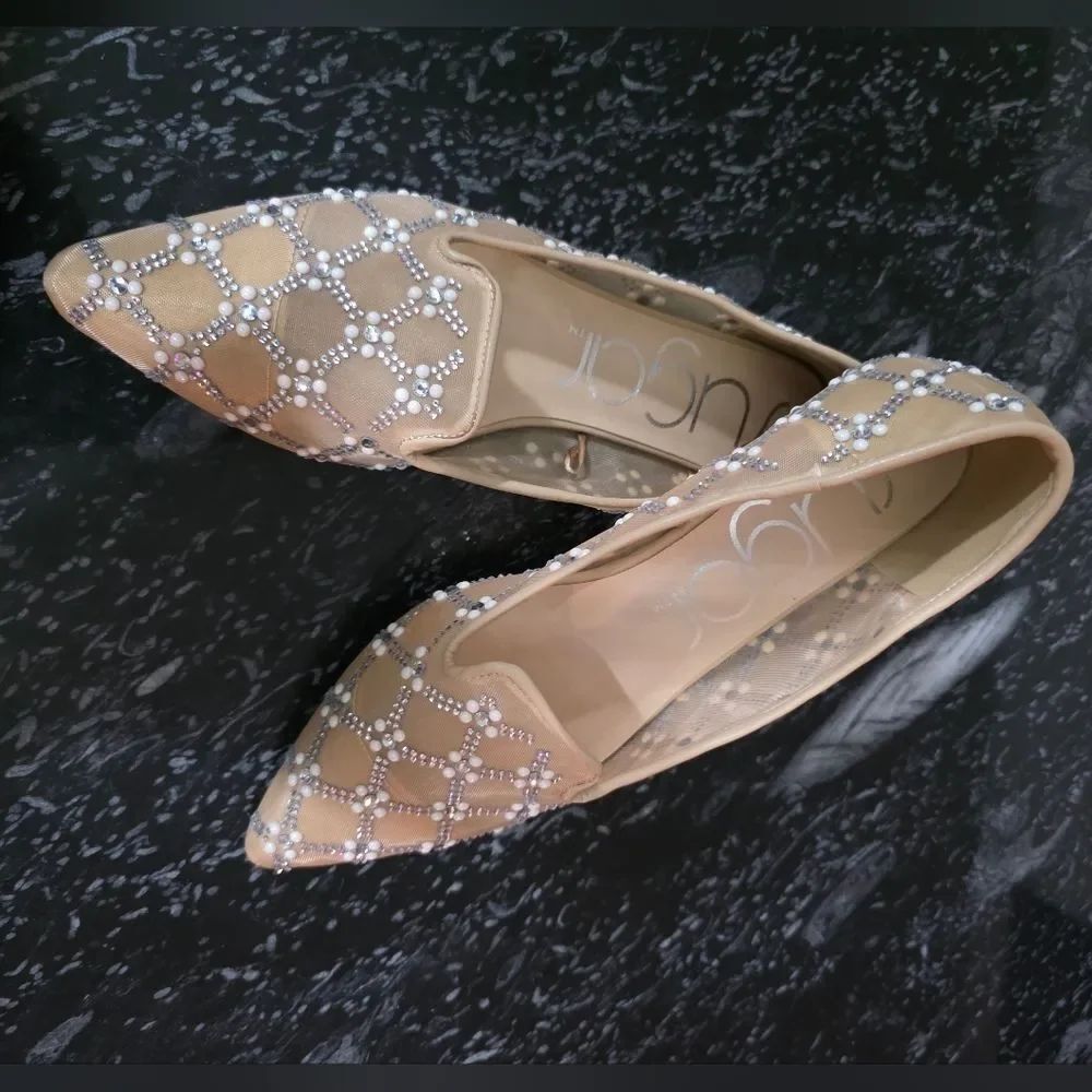BRAND NEW SUGAR RHINESTONE PEARL EMBELLISHED FLATS R3